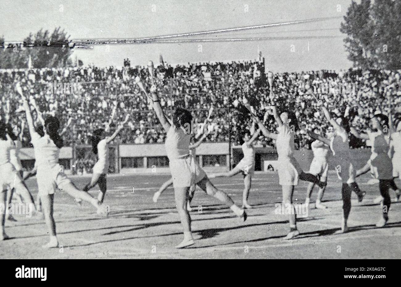 A Korean Co-Ed's students performing gymnastics Stock Photo