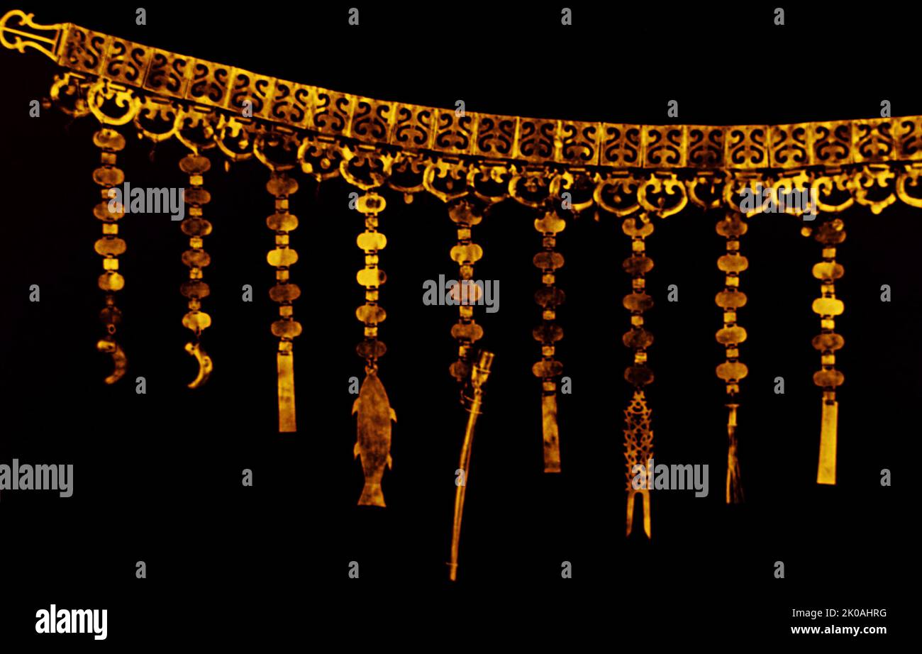Gold belt ornament. Silla Kingdom (57 B.C.-A.D. 668) found in the Seobongchong Tomb. Stock Photo