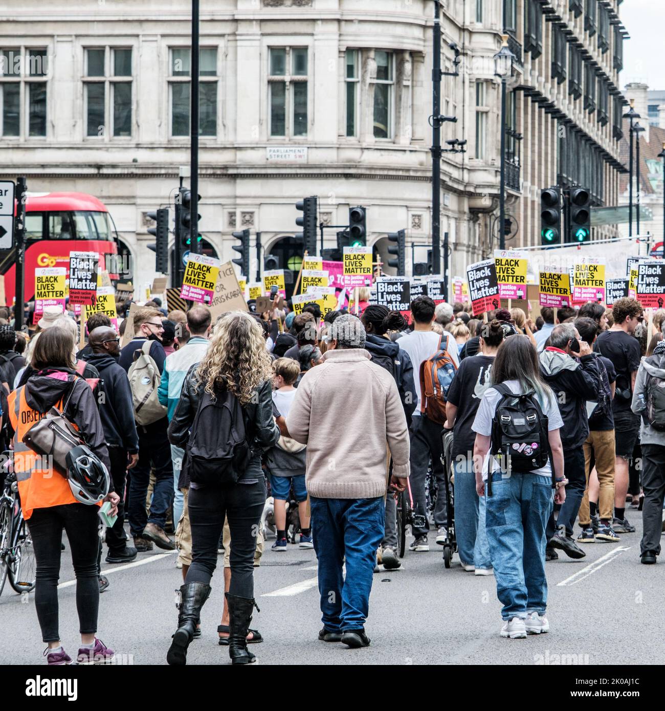City of Westminster London, UK, September 10 2022, Crowd Of People Protesting Black Lives Matter Campaign Central London Stock Photo
