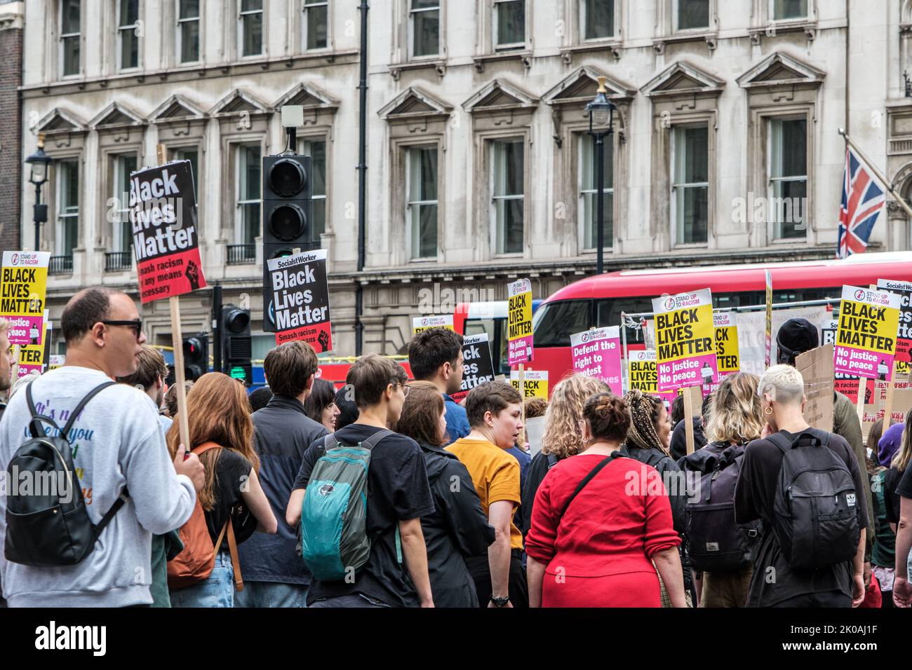 City of Westminster London, UK, September 10 2022, Crowd Of People Protesting Black Lives Matter Campaign Central London Stock Photo