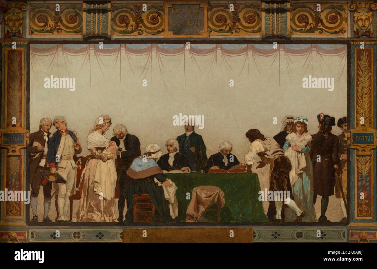 Sketch for the reception hall of the town hall of the 20th arrondissement: Birth, homeland, duty, rights, 1884. Stock Photo