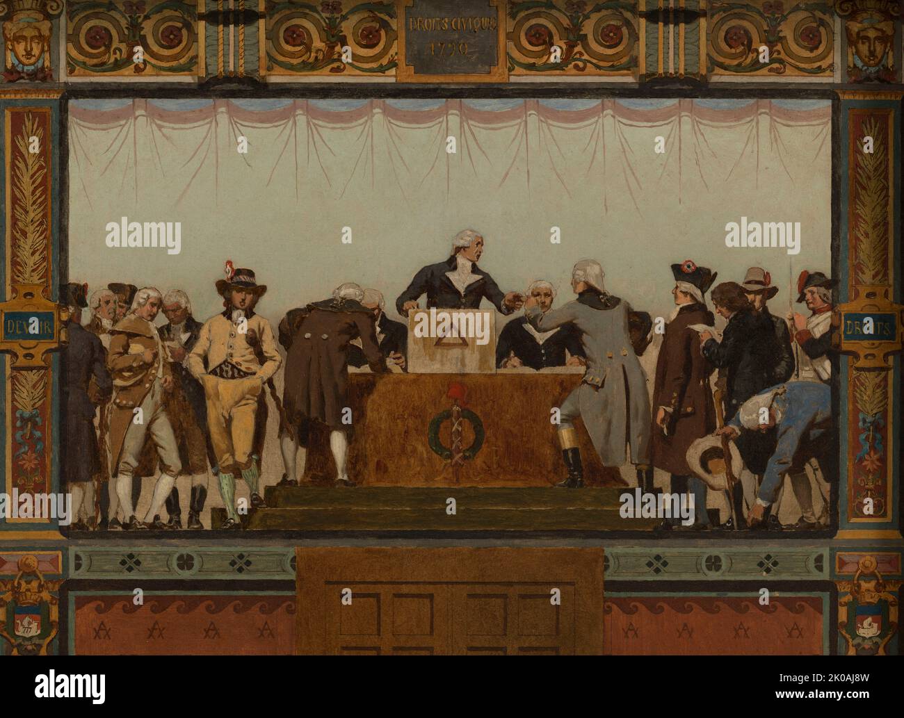Sketch for the reception hall of the town hall of the 20th arrondissement: Birth, homeland, duty, rights, 1884. Stock Photo