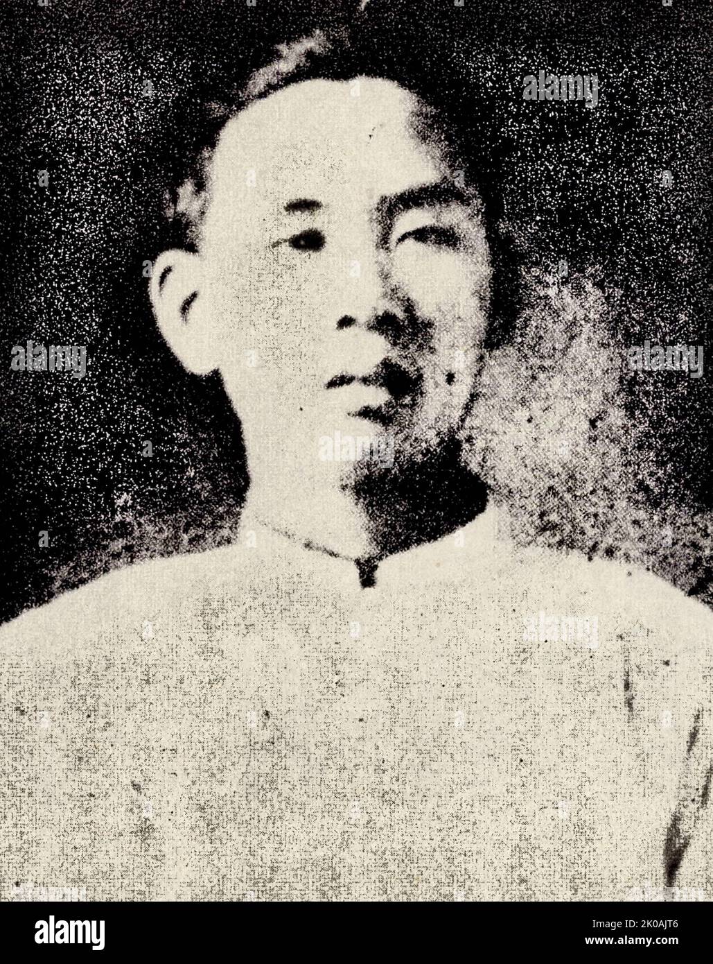 Chen Jun (1905-1927), from Pingyang County, Zhejiang Province, a student at The Great China University, was doing promotion works at the Second Armed Uprising and was captured by the warlords. The Second Armed Uprising was one of the three uprisings of Shanghai workers instigated by the Chinese Communist Party to cooperate with the Northern Expedition and overthrow the warlord government. During the trial, he was righteous and dignified, denounced the warlord, and died heroically. Stock Photo