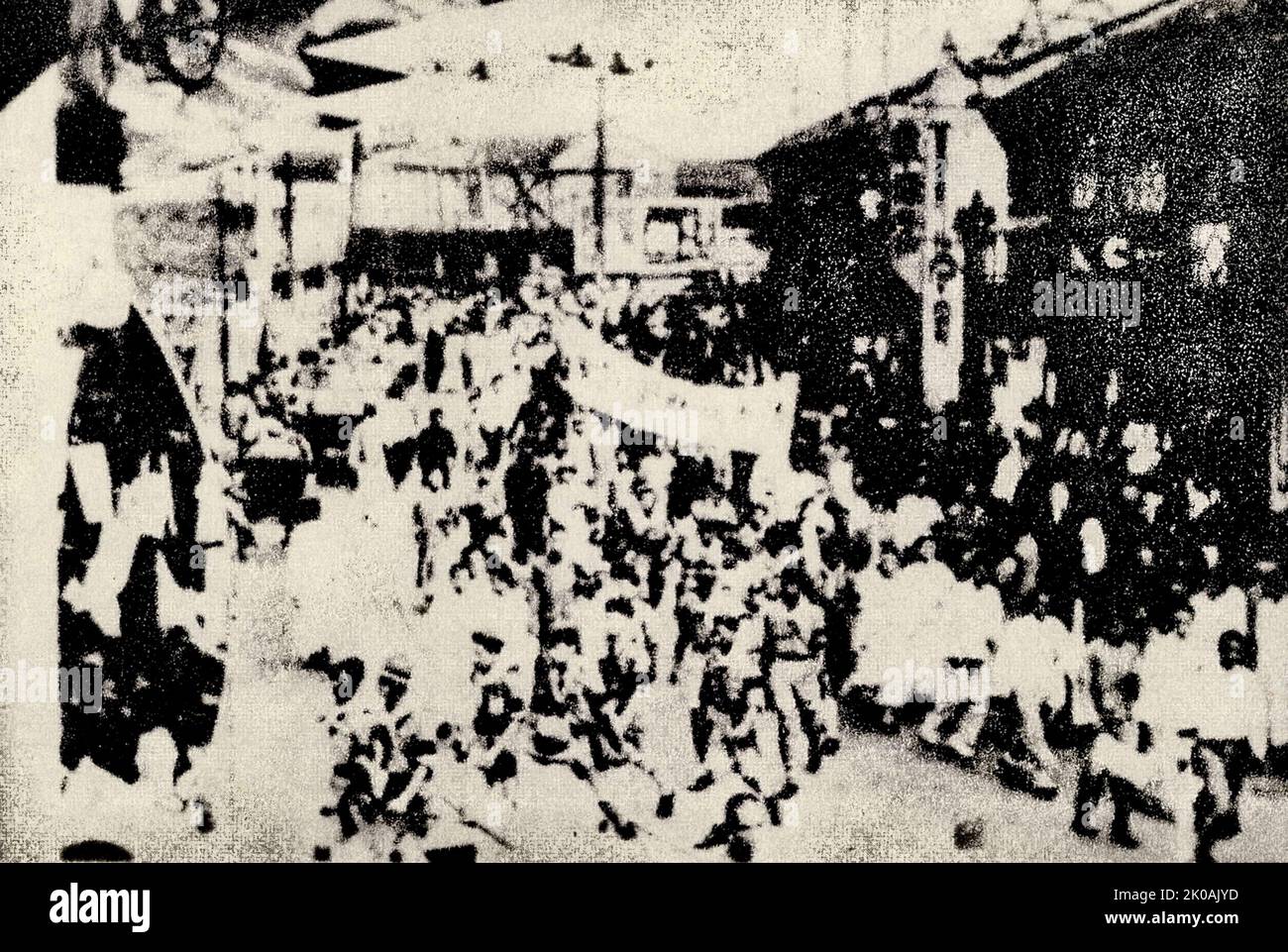 Student groups during a demonstration. This happened during the Japanese invasion of China. Stock Photo