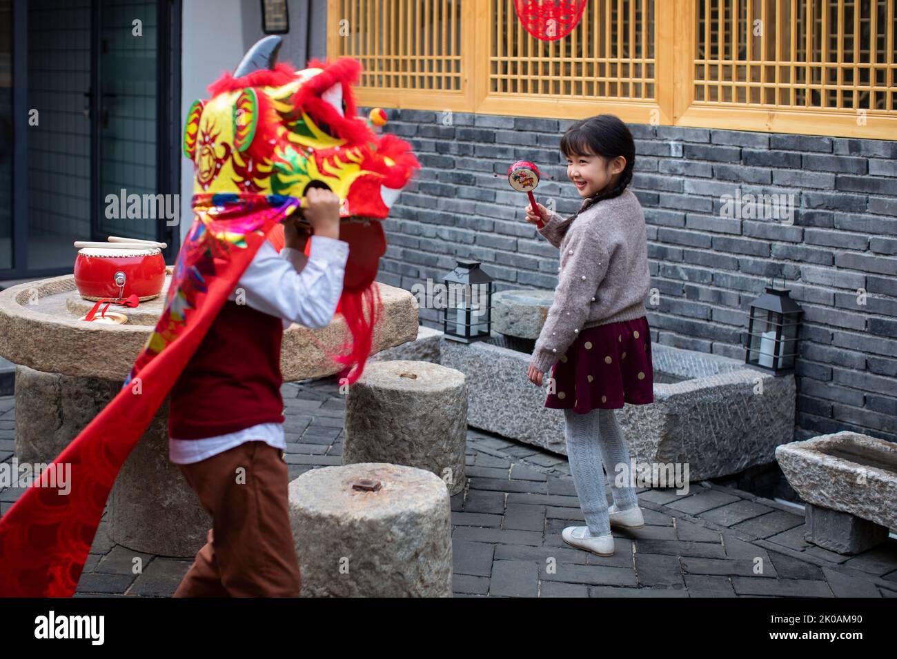 Chinese traditional lion dancing Stock Photo