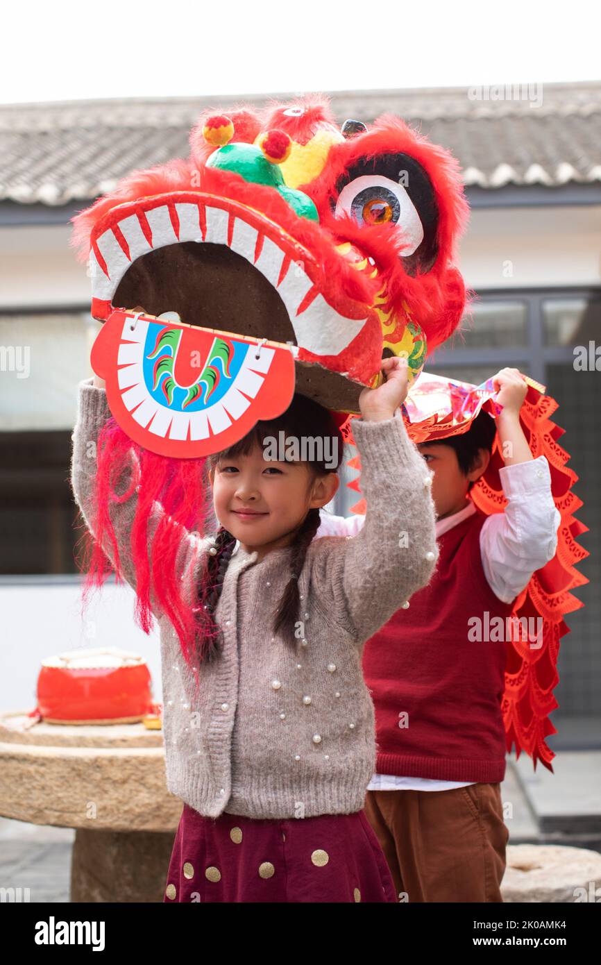 Chinese traditional lion dancing Stock Photo
