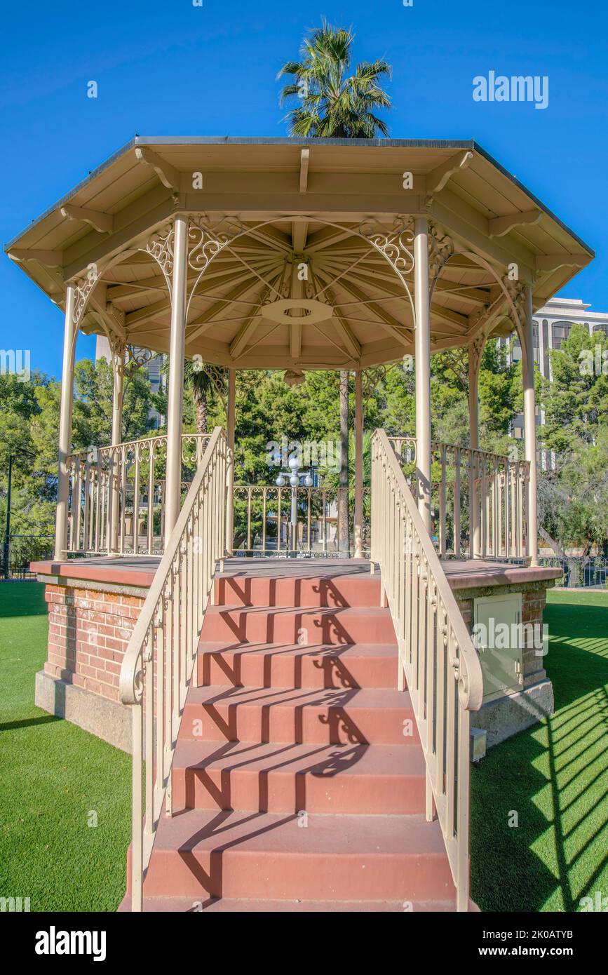 Gazebo with concrete stairs and bricks at downtown Tucson, Arizona