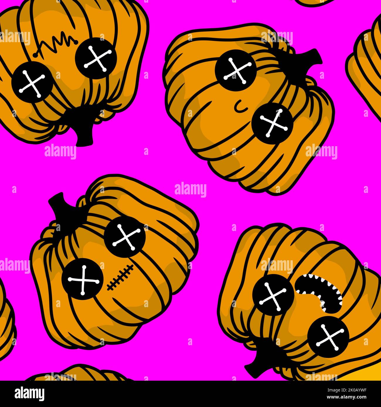 Kawaii cute cartoon Halloween pumpkins seamless autumn harvest pattern ...