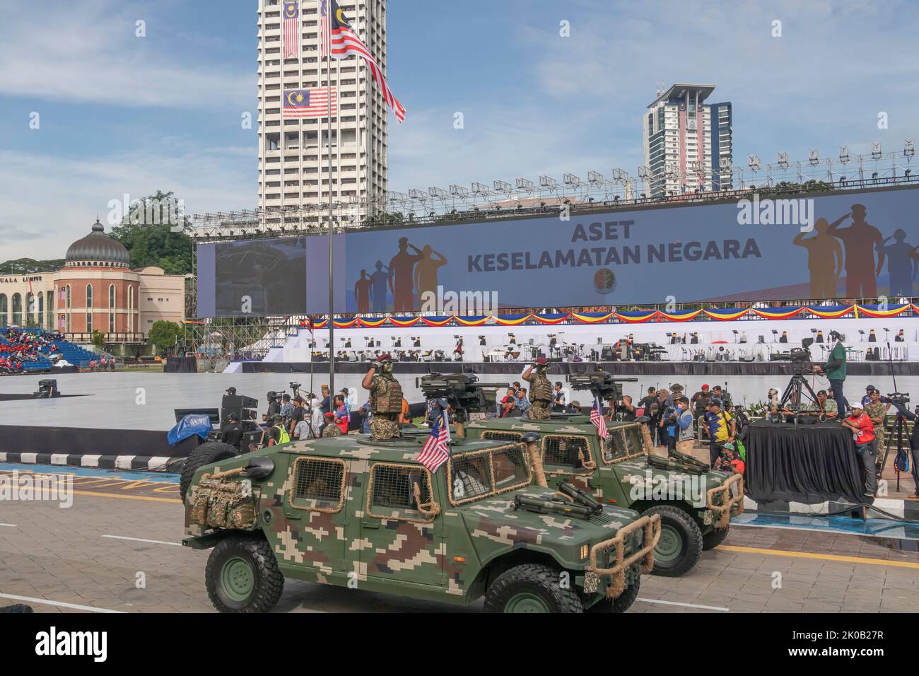 Malaysian Army's Weststar GK-Mk1 light tactical or light assault vehicles during 65th Malaysia National Day Parade in Kuala Lumpur, Malaysia. Stock Photo