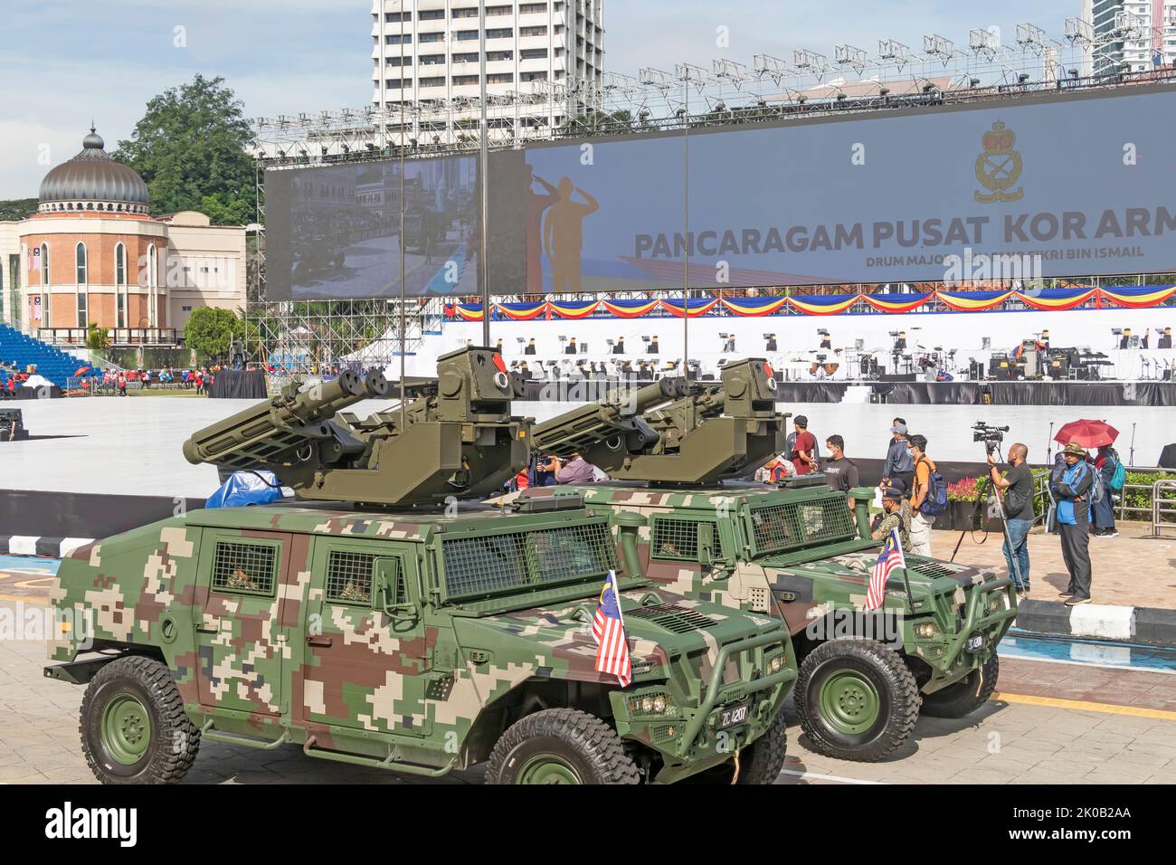 Malaysian Army's URO VAMTAC light tactical and assault vehicle mounted with Starstreak anti aircraft missile during 65 Malaysia National Day Parade. Stock Photo