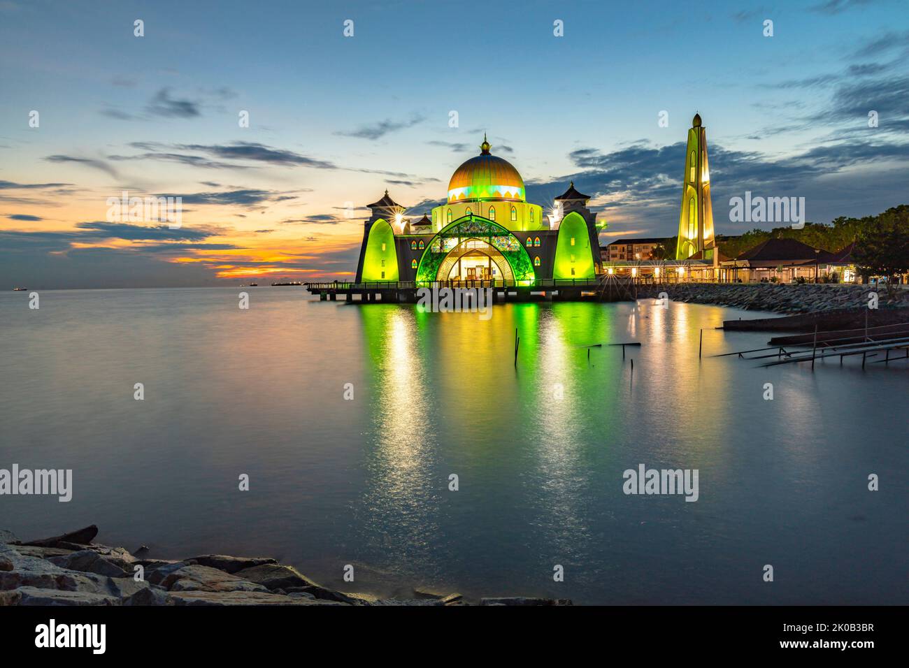 Straits Mosque at Malacca Straits man made Island Stock Photo
