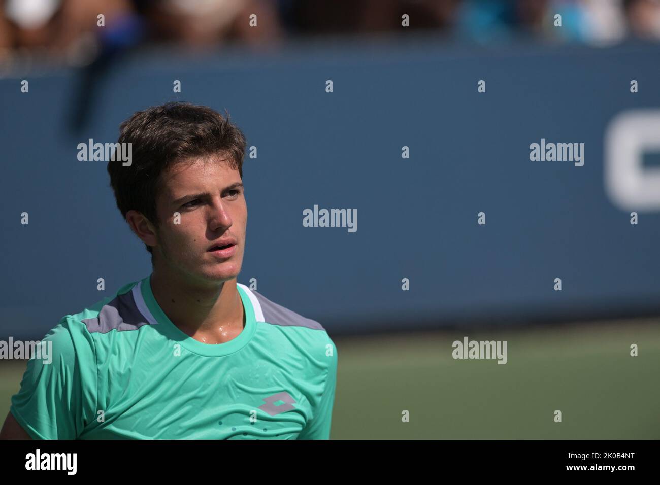 Belgian junior Gilles-Arnaud reacts during the final match in the boys singles juniors tournament, between Belgian Bailly and Spanish Landaluce, at the US Open Grand Slam tennis tournament, at Flushing Meadow, in New York City, USA, Saturday 10 September 2022. BELGA PHOTO TONY BEHAR Stock Photo