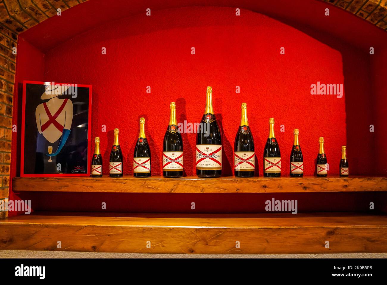 Bottles of champagne on display at the Champagne de Castellane House in