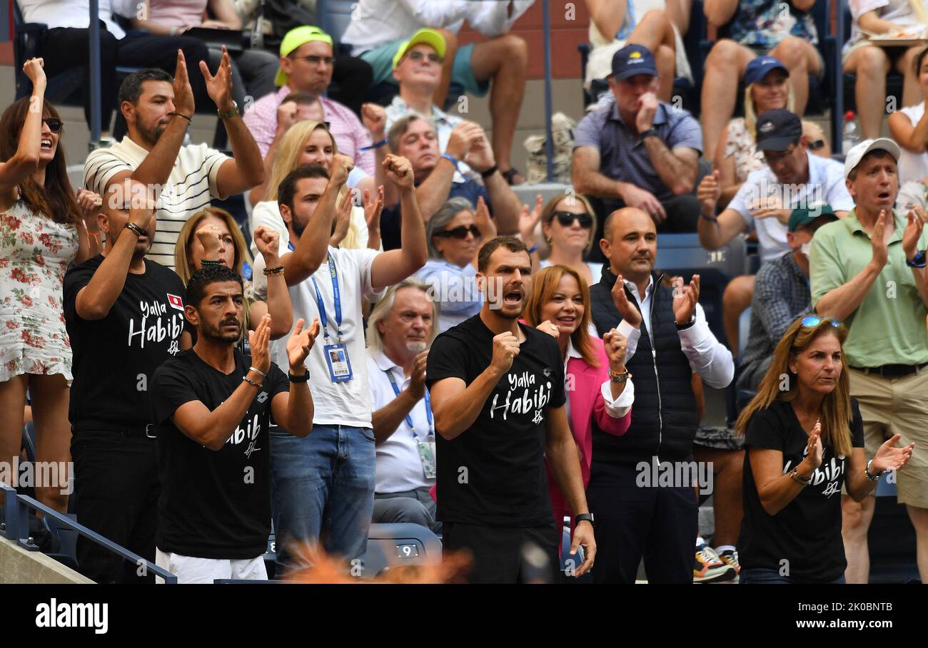 New York, USA. 10th Sep, 2022. New York Flushing Meadows US Open Day 13 10/09/2022 “Team Jabeur”try to encourage their player but Ons Jabeur (TUN) loses in ladies singles final Credit: Roger Parker/Alamy Live News Stock Photo