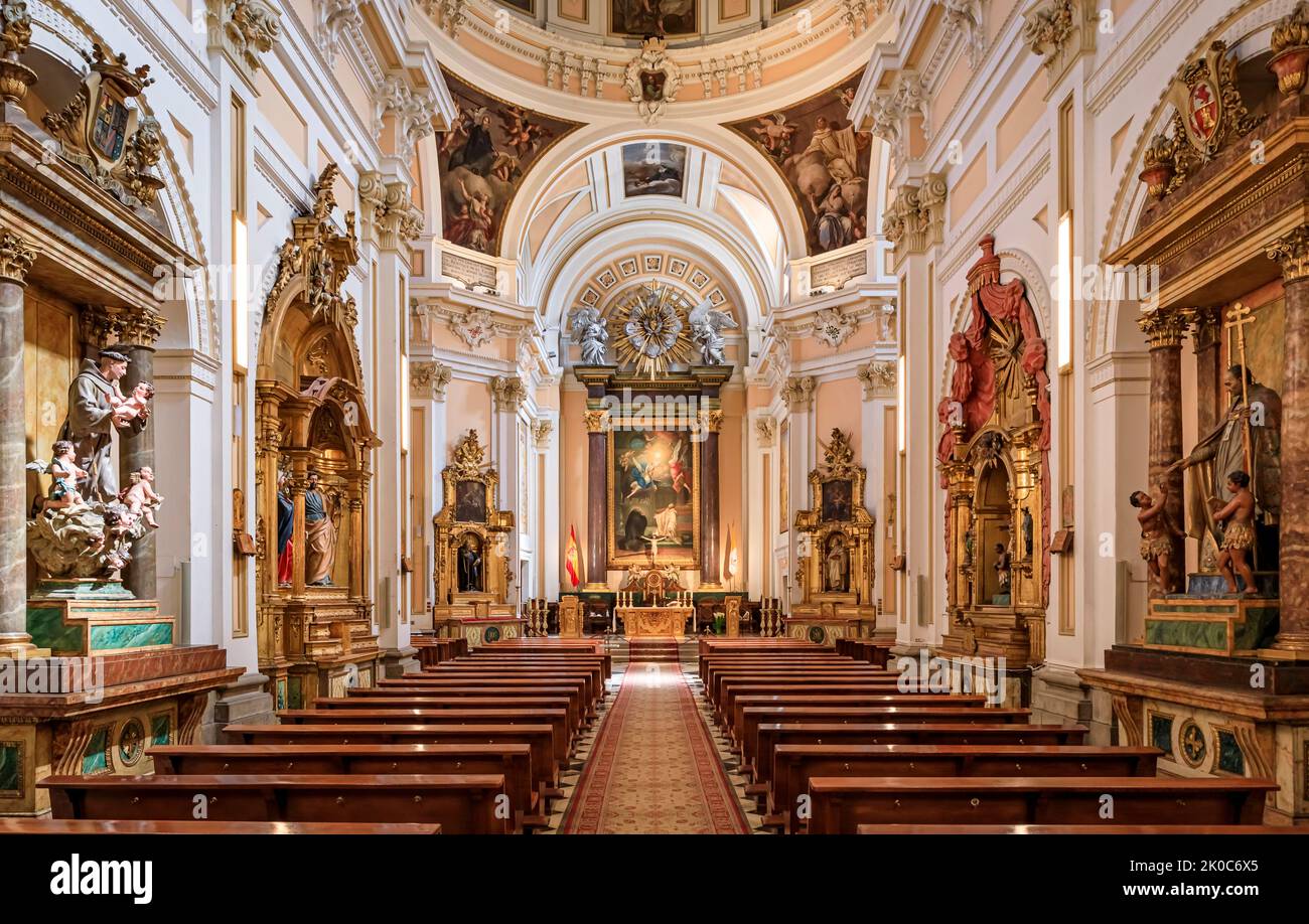 Madrid, Spain - June 28, 2021: Ornate baroque interior of baroque Cathedral Church of Armed Forces or Iglesia Catedral de las Fuerzas Armadas Stock Photo