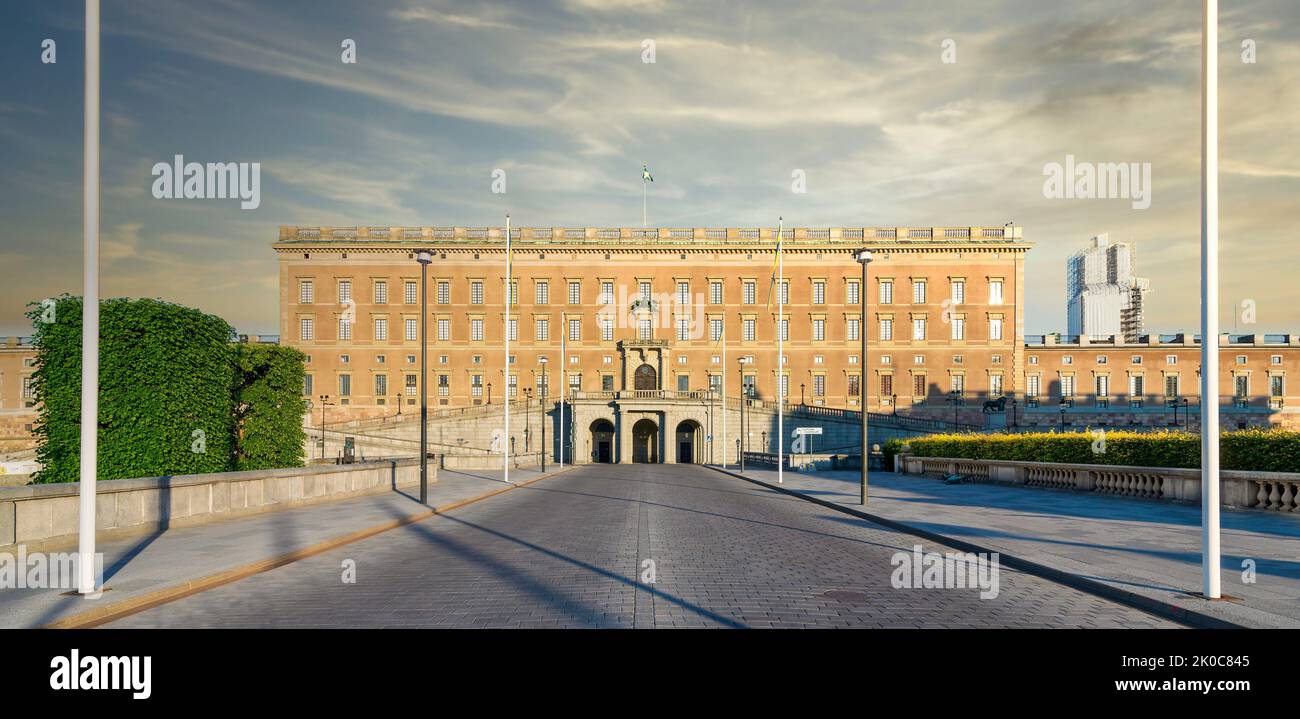 Facade of The Royal Palace of Stockholm, Swedish: Stockholms Slott or Kungliga Slottet, King's official residence, located at Old Town, or Gamla Stan Stock Photo