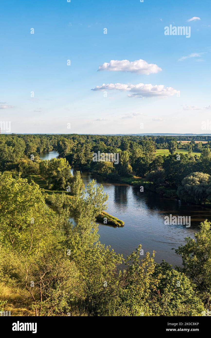Junction of Vltava and Labe rivers in Melnik city in Czech republic during beautiful summer evening Stock Photo