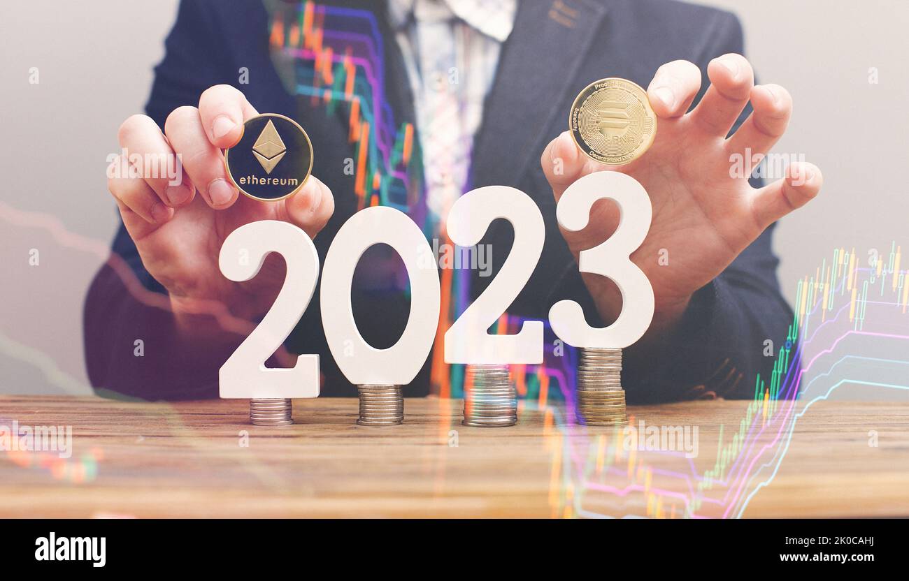 A businessman wants to invest in ethereum and bitcoin in 2023 to increase  earnings in cryptocurrency. Investing in virtual assets. Investment  platform Stock Photo - Alamy