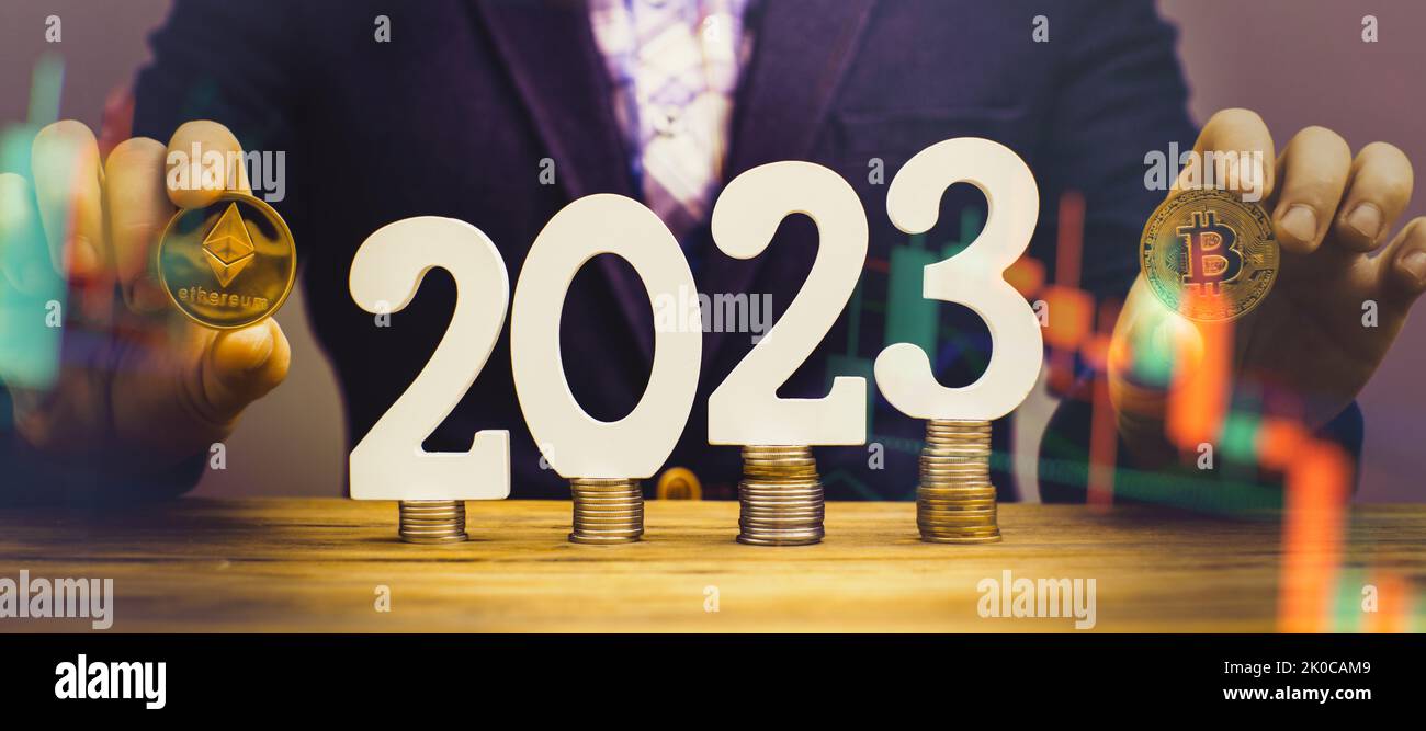 A businessman wants to invest in ethereum and bitcoin in 2023 to increase  earnings in cryptocurrency. Investing in virtual assets. Investment  platform Stock Photo - Alamy