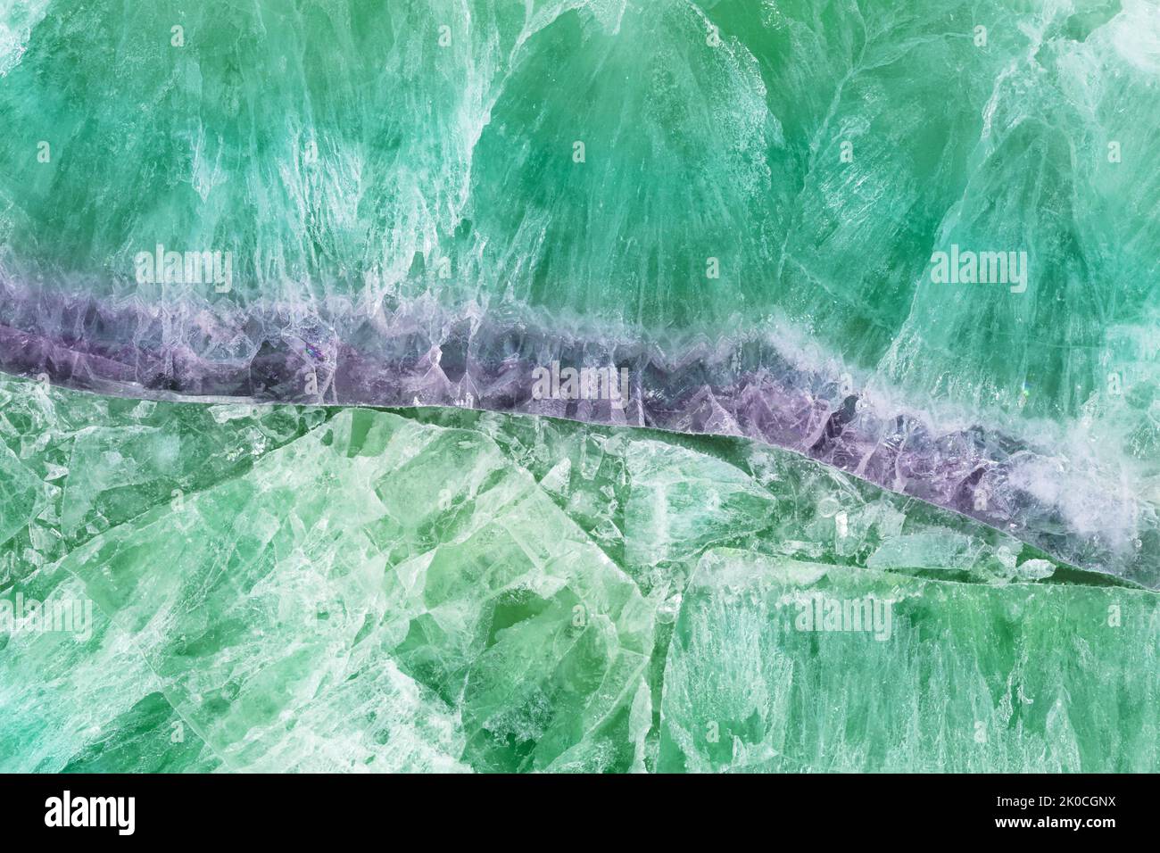 Green Fluorite. Stone slab material for interior, exterior design decoration, ceramic wall, floor digital tiles. Semiprecious texture, gemstone Stock Photo