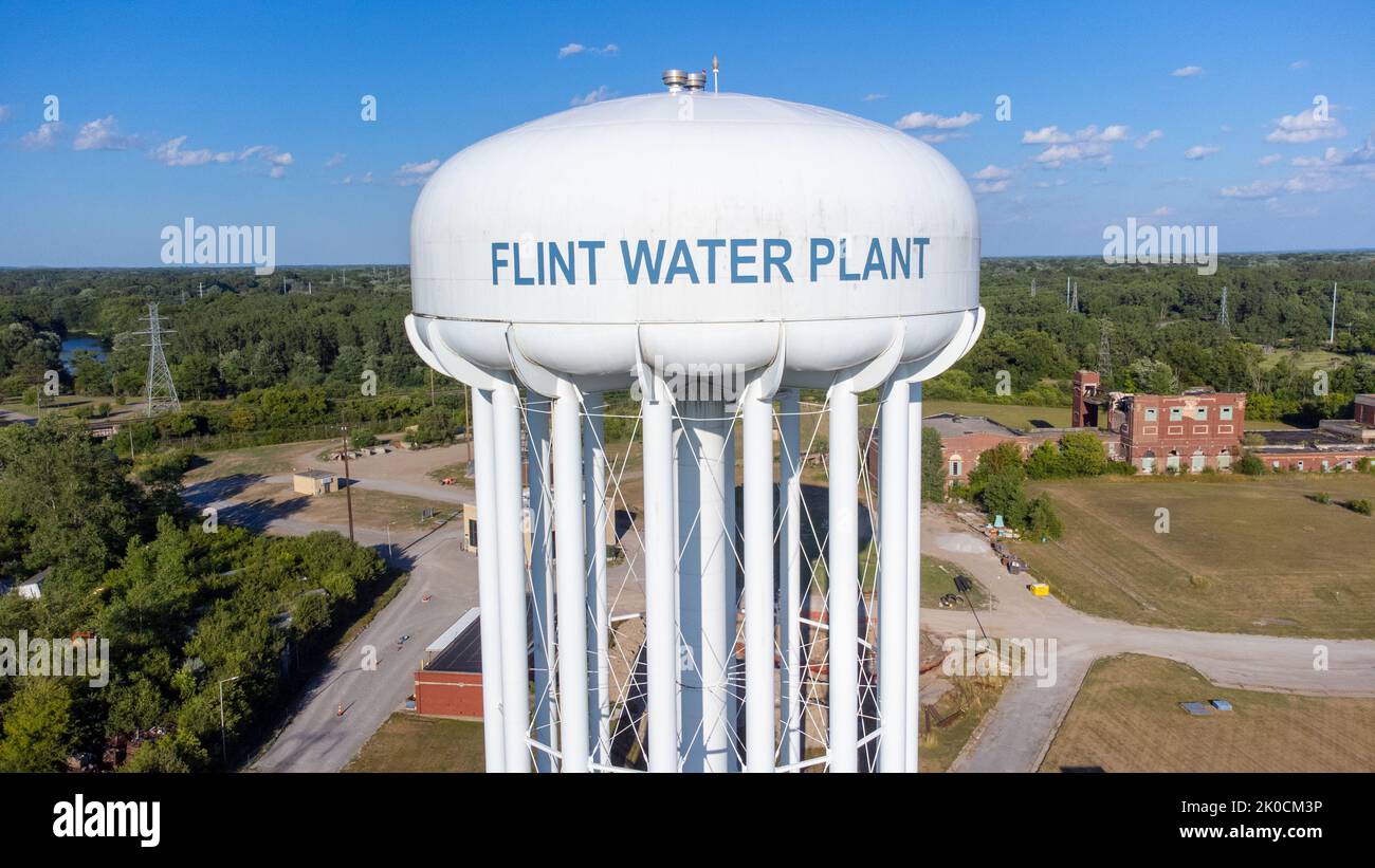 Flint Water Tower, Flint Water Plant, Flint, Michigan, USA Stock Photo