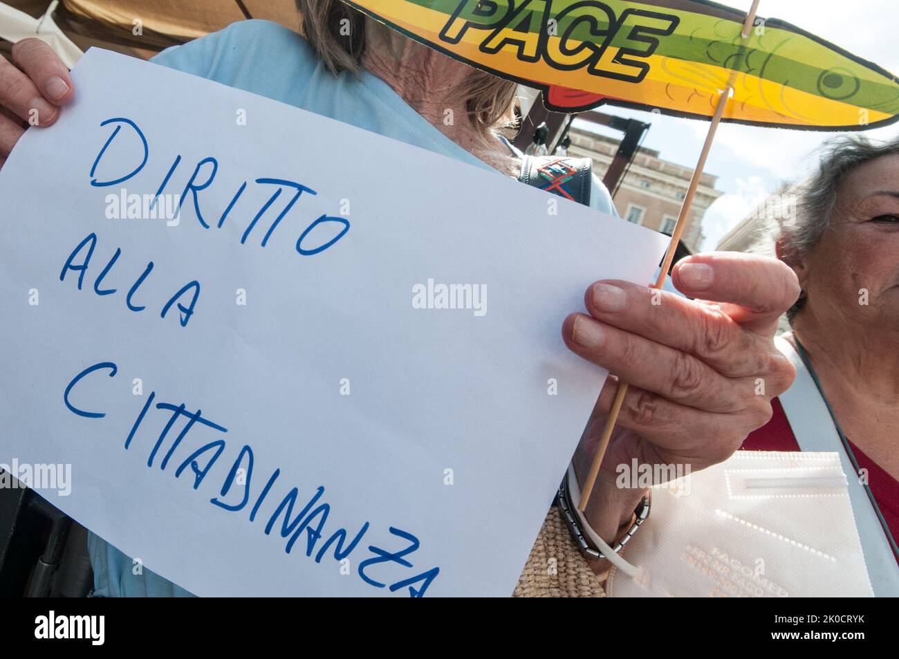 Rome, Italy, Italy. 10th Sep, 2022. Demonstration in Piazza Sant'Apostoli Rome of the 6000 sardines movement 'Stand by me. Vicin? per un mare di diritti' to hold high attention with respect to civil and social rights, and to contribute to the democratic life of the country on the occasion of the September 25 General Elections in Rome. (Credit Image: © Andrea Ronchini/Pacific Press via ZUMA Press Wire) Stock Photo