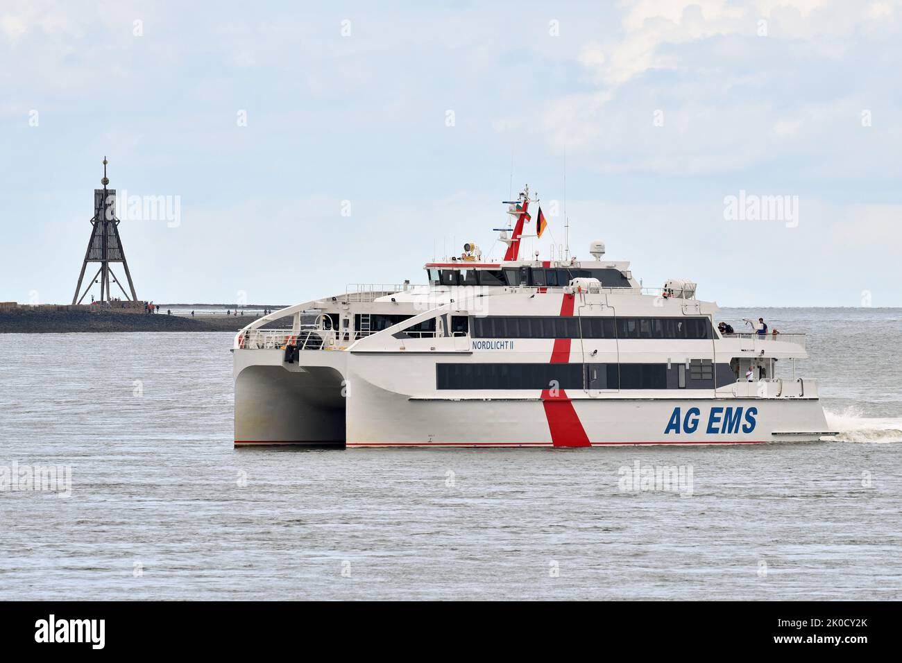 Highspeed Ferry NORDLICHT II arrives at Cuxhaven from Heligoland Stock Photo