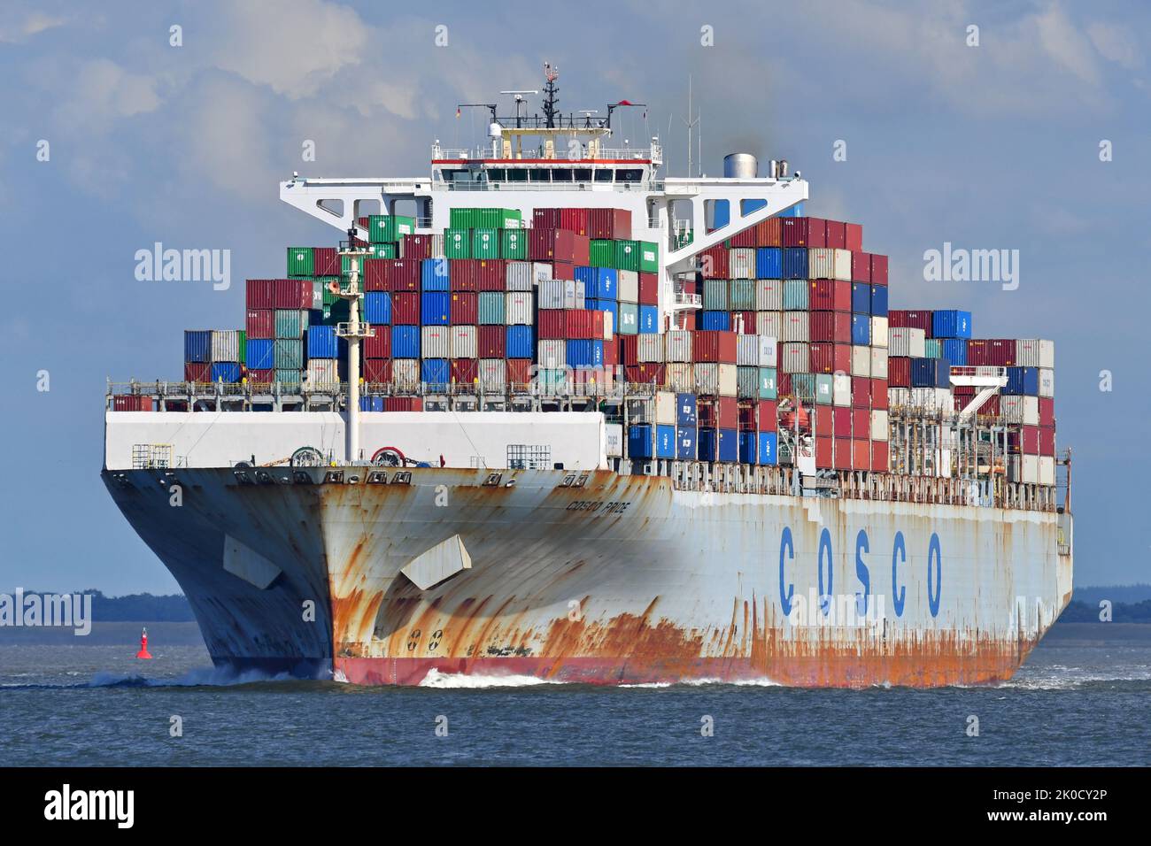 Containership COSCO PRIDE outbound from Hamburg off Cuxhaven Stock Photo Alamy