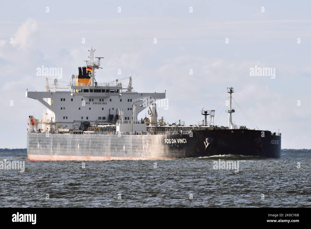 Aframax Oil Products Tanker FOS DA VINCI passing Cuxhaven bound for Brunsbüttel Stock Photo