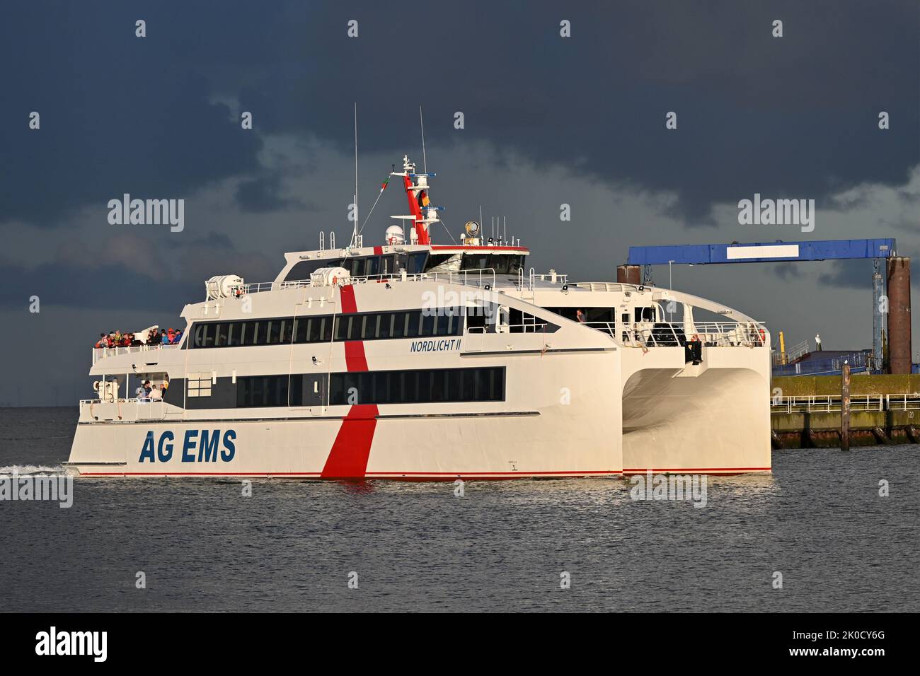 Highspeed Ferry NORDLICHT II arrives at Cuxhaven from Heligoland Stock Photo