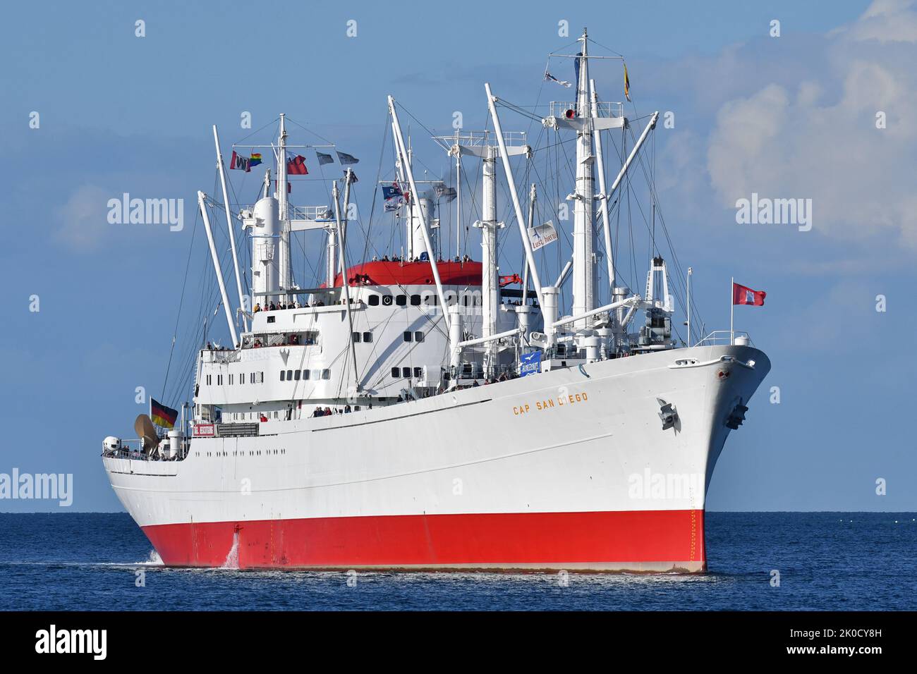 world wide biggest sea worthy museum ship CAP SAN DIEGO at the Kiel Fjord Stock Photo