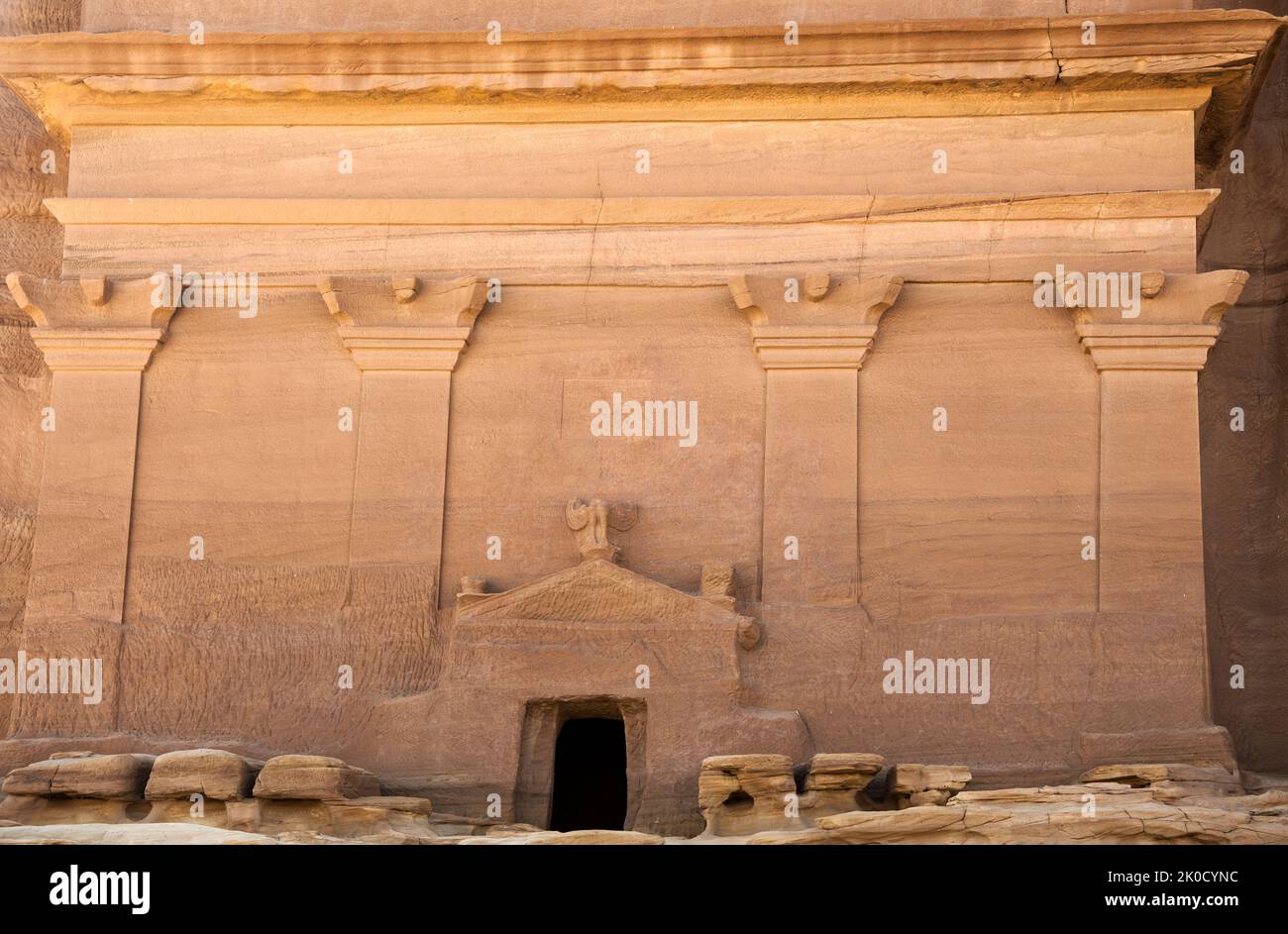 Facade tomb of Lihyan son of Kuza Hegra Saudia Arabia Stock Photo