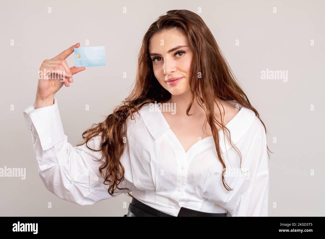 cashless payment banking service woman credit card Stock Photo