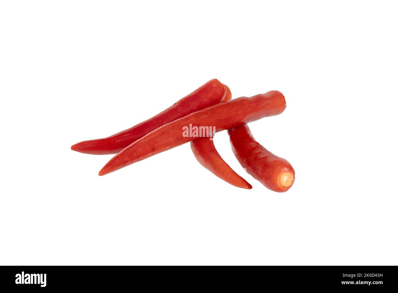 Natural of three chili peppers isolated on white background with clipping path. Stock Photo