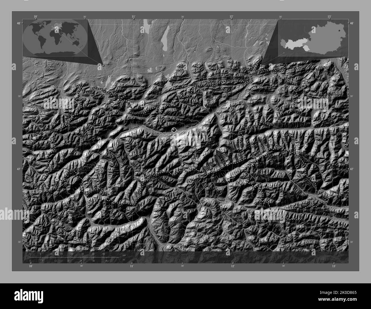Torol Map Tirol, state of Austria. Bilevel elevation map with lakes and rivers ...