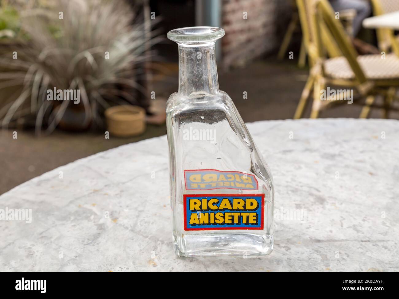 Ricard Pastis water jug on a cafe table Stock Photo