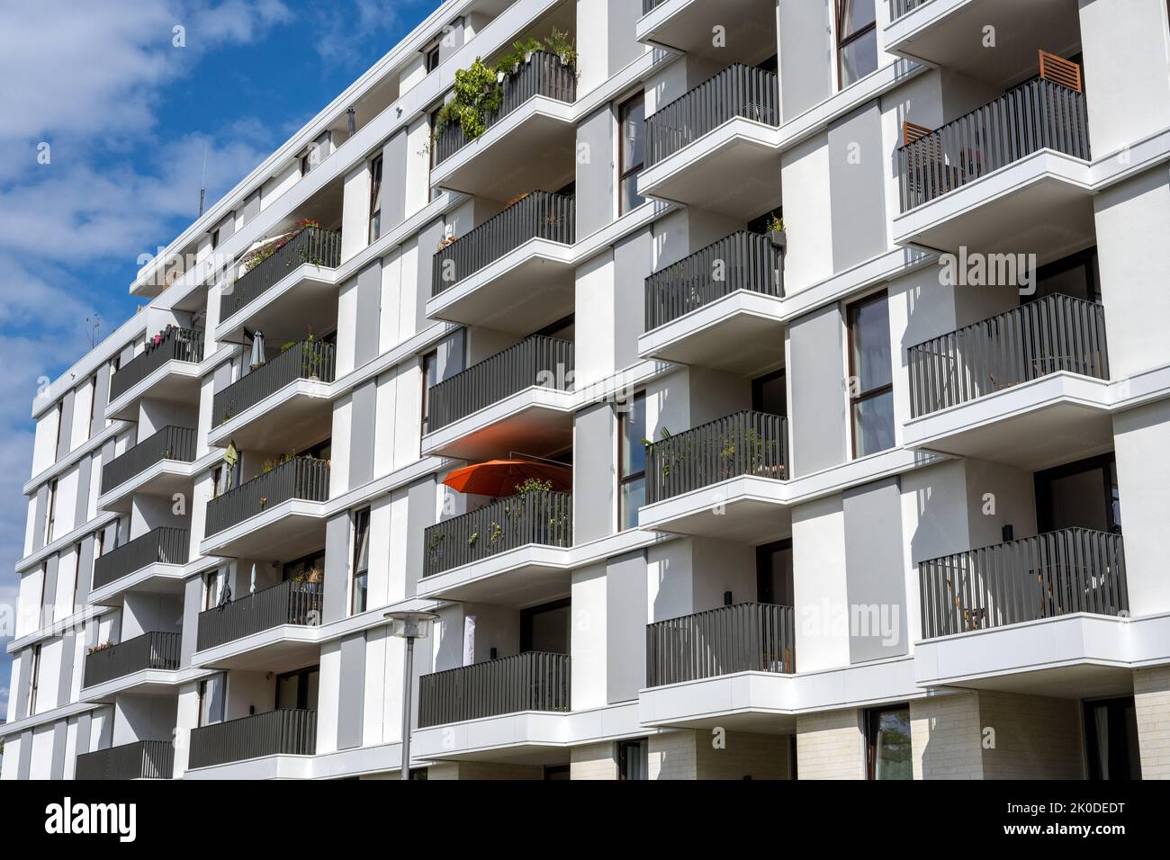 The facade of a modern apartment building seen in Berlin, Germany Stock Photo