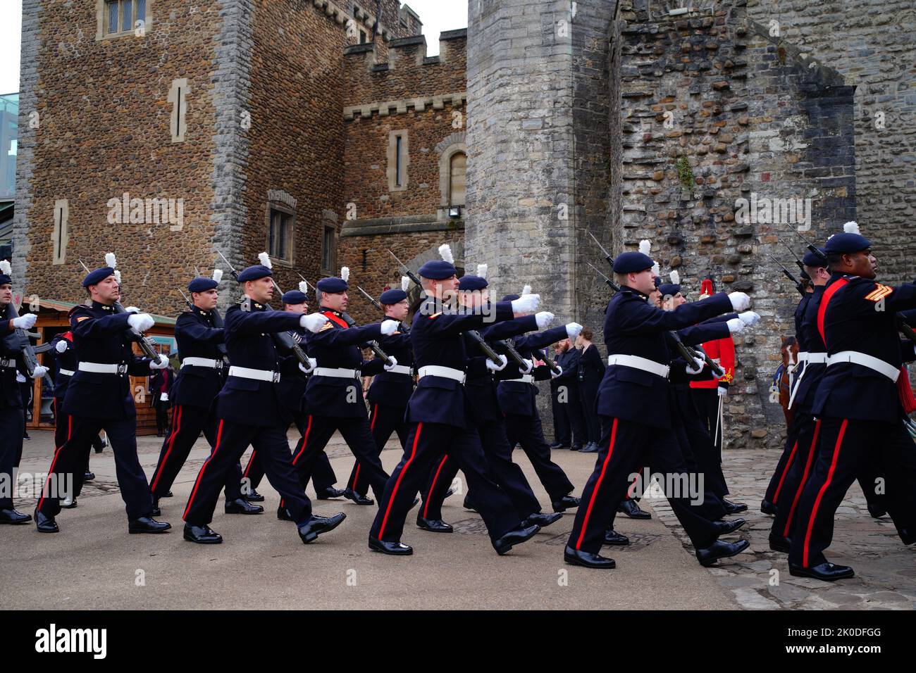 The 3rd Battalion of the Royal Welsh regiment at the Accession Proclamation Ceremony at Cardiff Castle, Wales, publicly proclaiming King Charles III as the new monarch. Picture date: Sunday September 11, 2022. Stock Photo