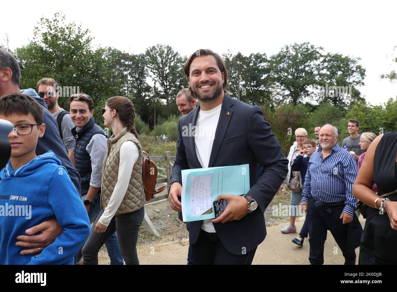 MR chairman Georges-Louis Bouchez arrives at the Estivales (summer meeting) of the Frenchspeaking liberal party MR, in Durbuy, Sunday 11 September 2022. BELGA PHOTO NICOLAS MAETERLINCK Stock Photo