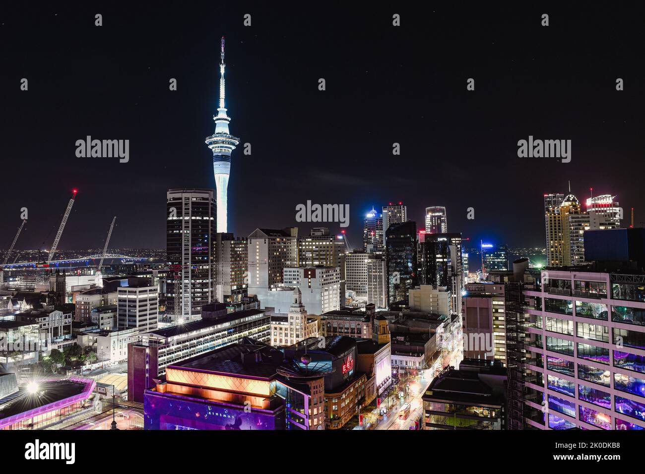 Auckland Skyline at night, New Zealand Stock Photo