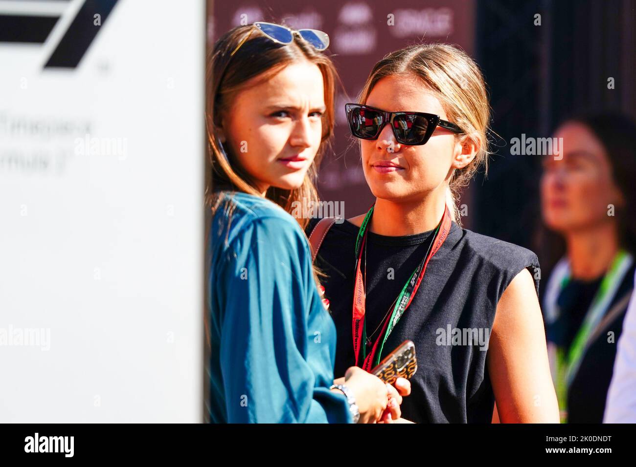 Autodromo Nazionale Monza, Monza, Italy, September 11, 2022, Isabel Hernaez (Carlos Sainz girlfriend) and Charlotte Sine (Charles Leclerc girlfriend)  during  2022 Formula 1 Pirelli Gran Premio d'Italia - Grand Prix of Italy - Race - Formula 1 Championship Stock Photo