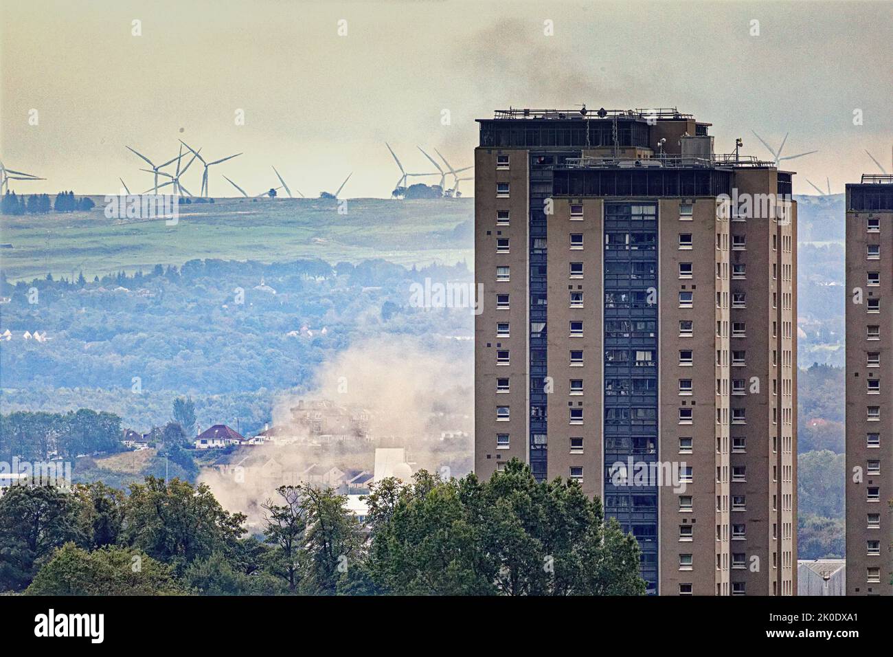Glasgow, Scotland, UK 11th  September, 2022. Ukrainian refugee ship gets warm welcome as local river business rubbish fires gets out of control and floods the sky with smoke in the shadow of the scotstoun towers . Credit Gerard Ferry/Alamy Live News Stock Photo