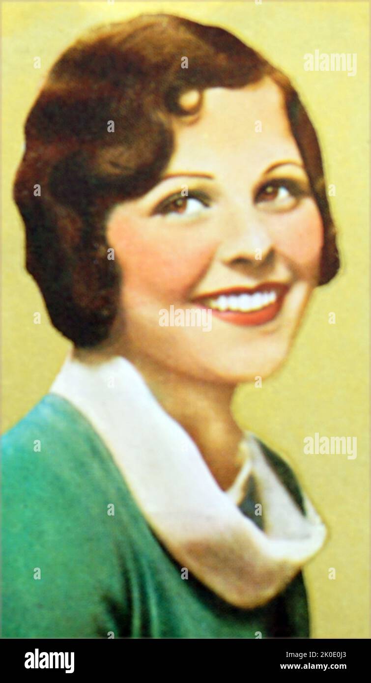 Coloured photo of Barbara Kent (born Barbara Cloutman; December 16, 1907 - October 13, 2011) was a Canadian-American film actress, prominent from the silent film era to the early talkies of the 1920s and 1930s. Stock Photo