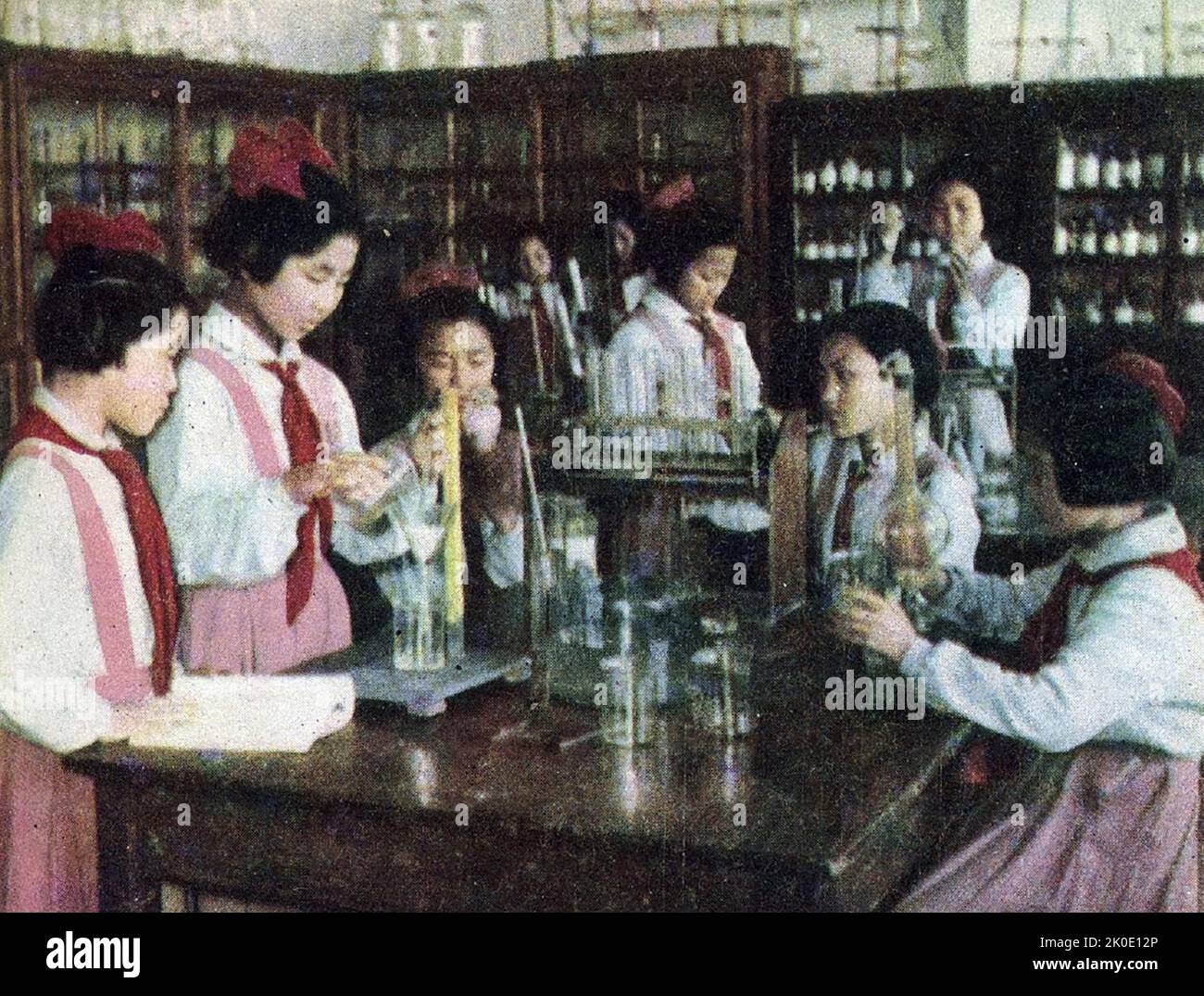 One of a series of North Korean propaganda photographs to show children at school in seemingly prosperous North Korea, 1963. Stock Photo