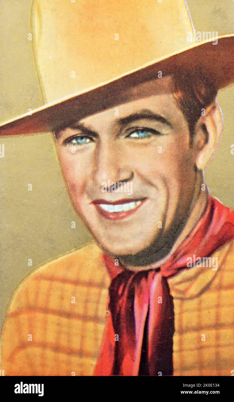 Coloured photo of Gary Cooper (1901 - 1961) American actor known for his natural, authentic, strong, silent, and understated acting style. Stock Photo