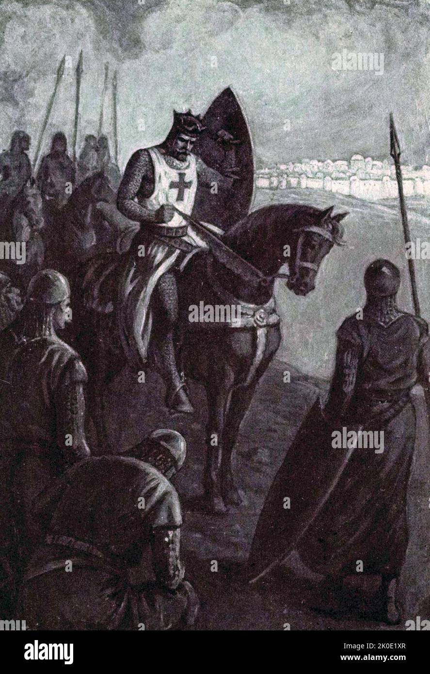 King Richard the Lionheart of England, in the third crusade. The Third Crusade (1189-1192) was an attempt by three European monarchs of Western Christianity (Philip II of France, Richard I of England and Frederick I, Holy Roman Emperor) to reconquer the Holy Land following the capture of Jerusalem by the Ayyubid sultan Saladin in 1187. For this reason, the Third Crusade is also known as the Kings' Crusade. Stock Photo