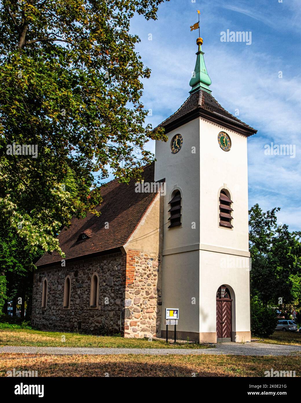 Dorfkirche, Alt Reinickendorf, Berlin. Village church built between1482 & 1489. Mixed masonry church building & tower is a listed monument Stock Photo