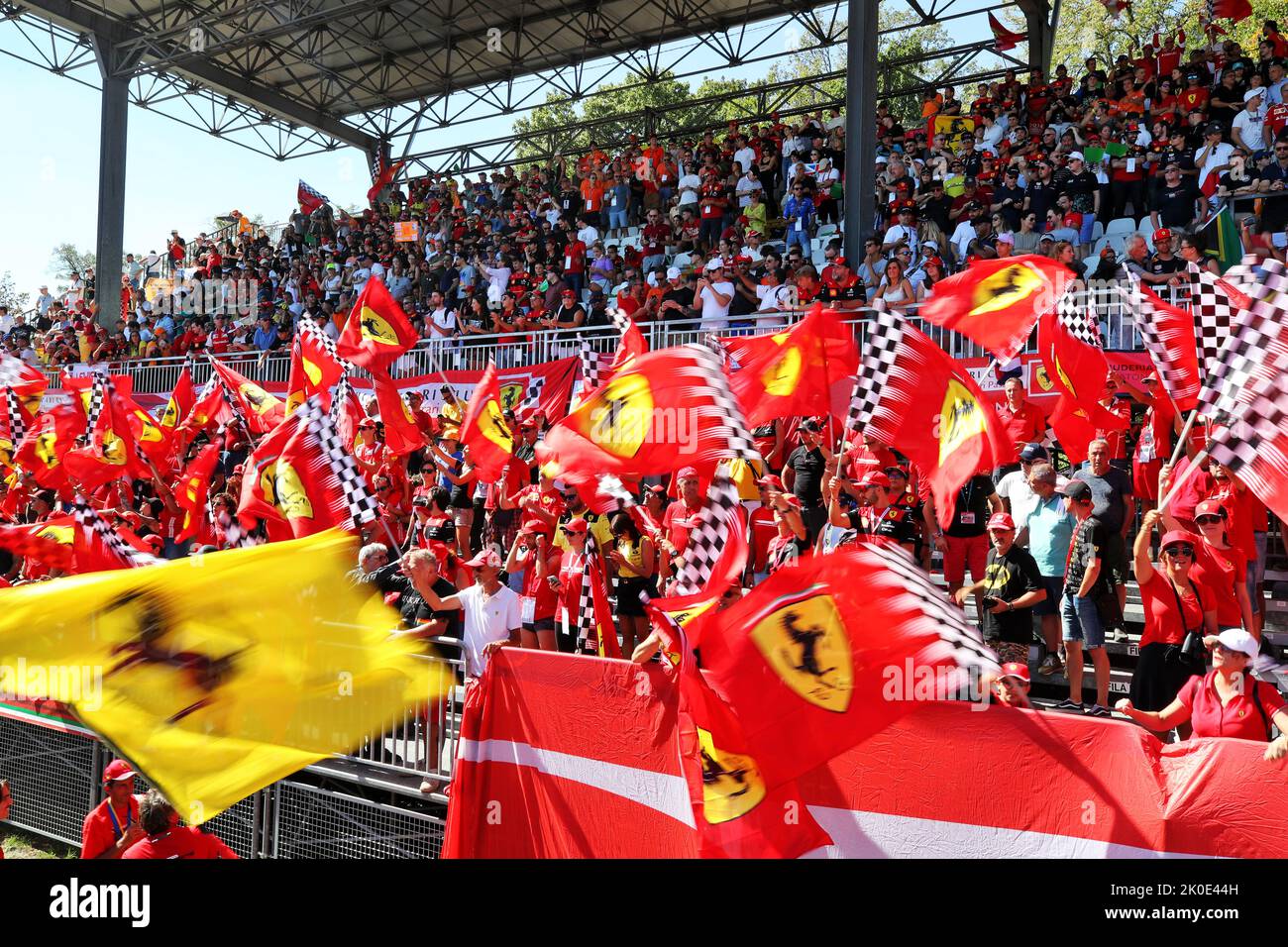 Monza, Italy. 11th Sep, 2022. Circuit atmosphere - Ferrari fans in the grandstand. Italian Grand Prix, Sunday 11th September 2022. Monza Italy. Credit: James Moy/Alamy Live News Credit: James Moy/Alamy Live News Stock Photo