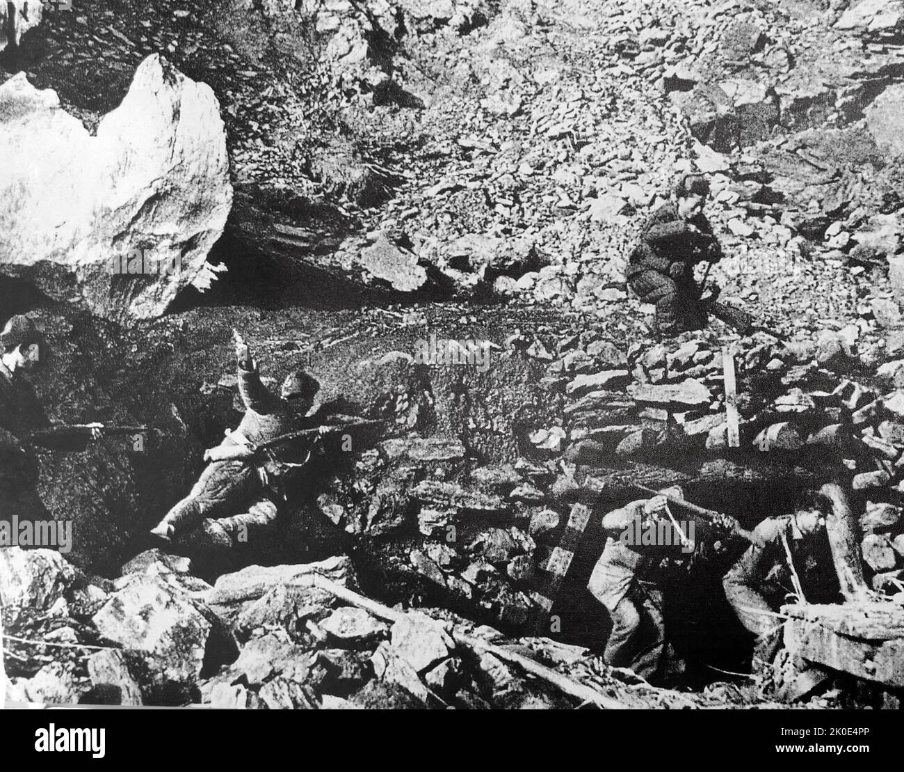 Chinese People's Liberation Army soldiers in action during the Chinese Civil War 1948. Stock Photo