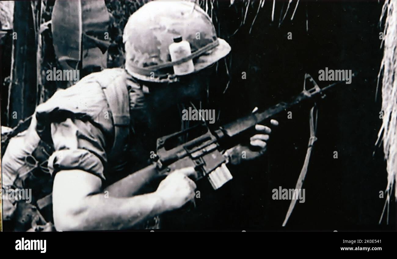 US army operating in Vietnam circa 1968 against the Vietcong during the ...